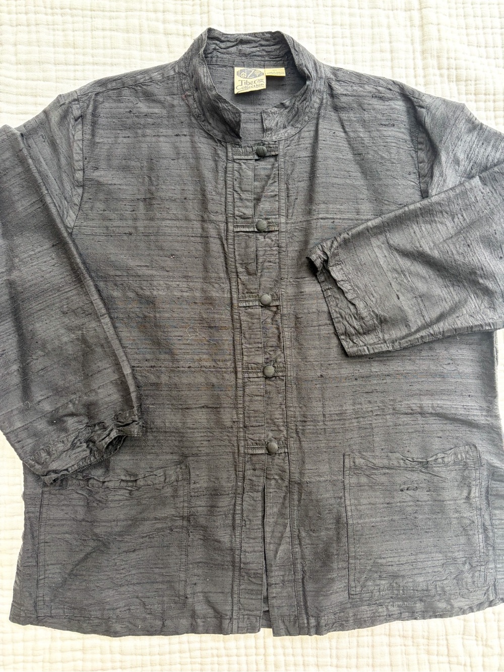 dZi Tibet Collection 100% Silk Jacket M/L Black Artisan Frog Closure
